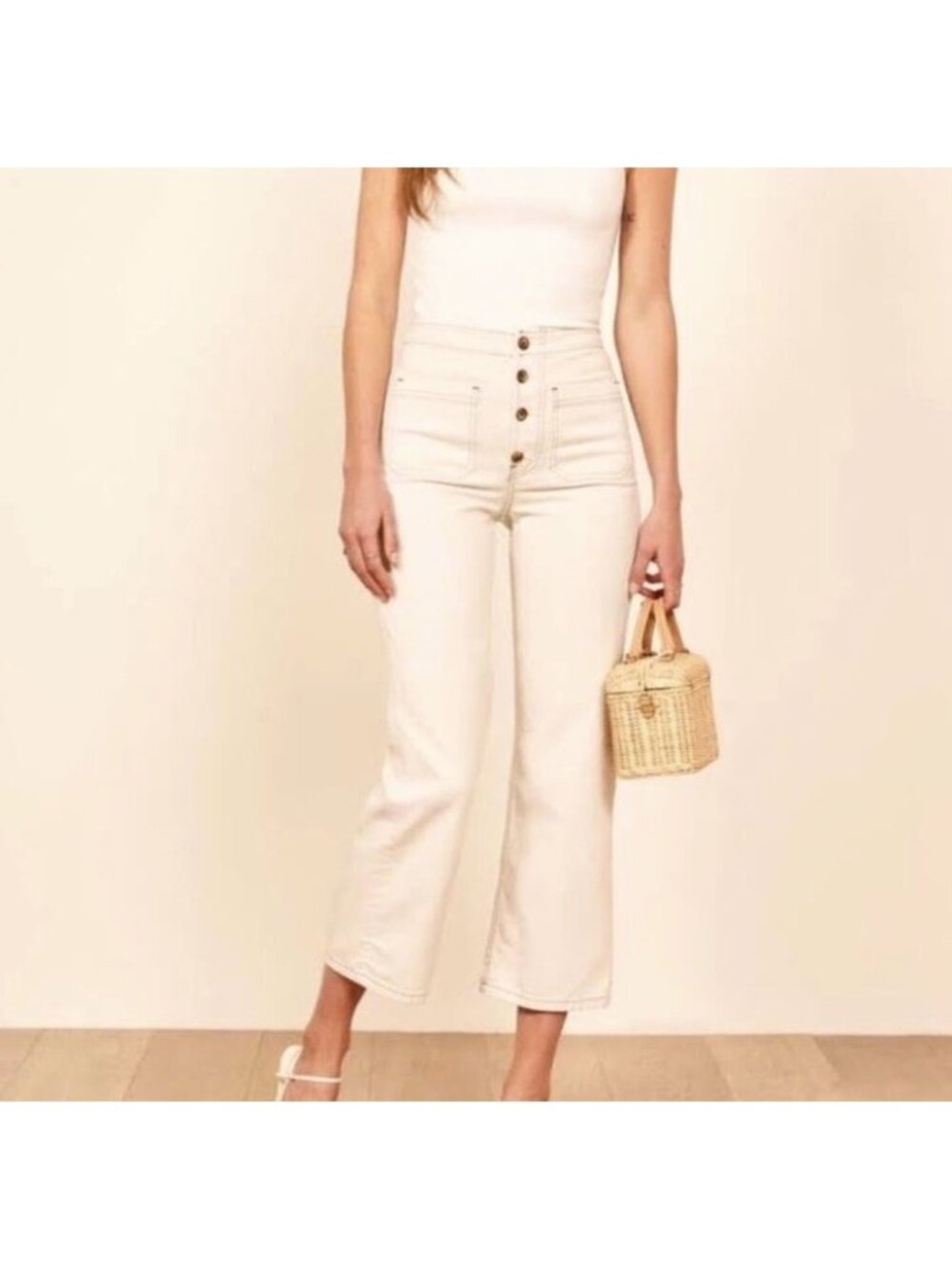 Reformation Eloise Wide Leg High Rise Button Fly Jeans in Ivory Women’s Size 25